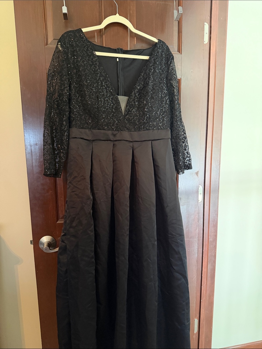 Black Long Sleeve Sequin Bodice Evening Dress